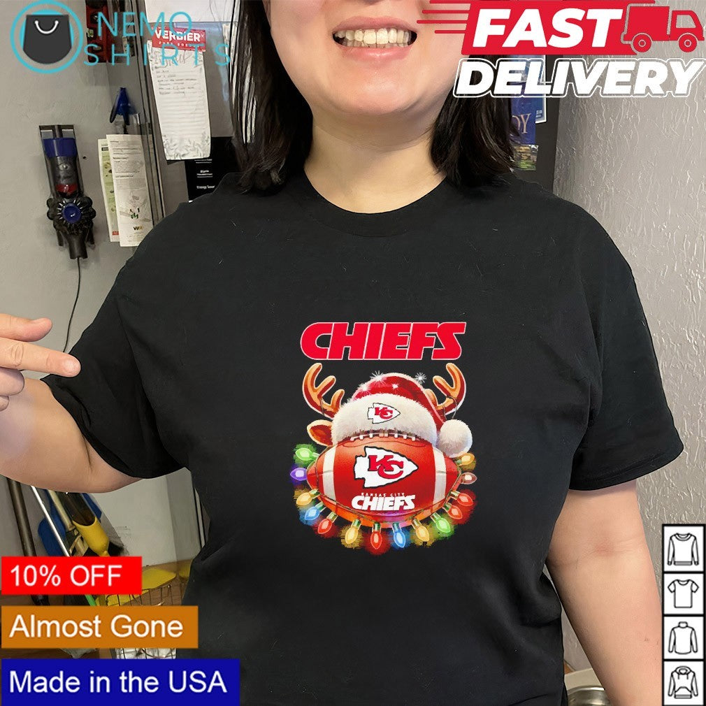 Kansas City Chiefs football with santa deer hat - Adult & Kids T-Shirts, Sweatshirts & Hoodies apparel design preview 3
