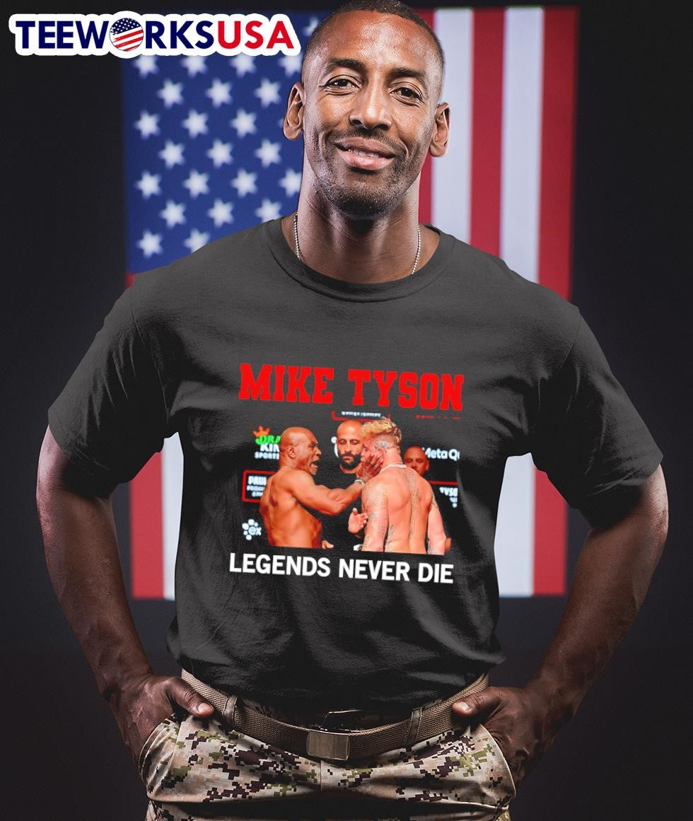 Mike Tyson slaps Jake Paul Legends never die - Adult & Kids T-Shirts, Sweatshirts & Hoodies apparel design preview 1