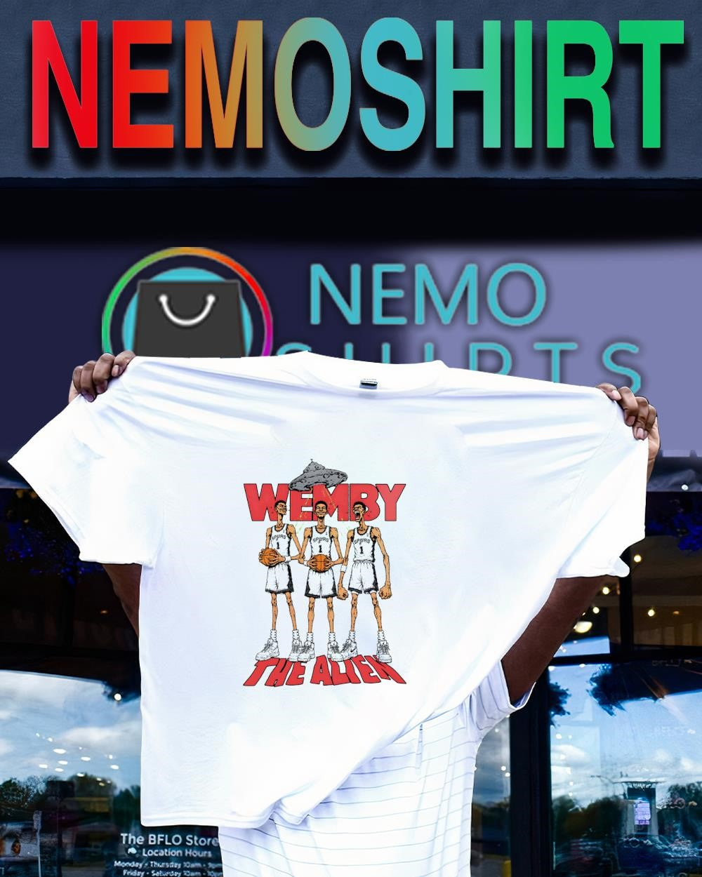 The Alien Wembanyama UFO land in San Antonio - Adult & Kids T-Shirts, Sweatshirts & Hoodies apparel design preview 1
