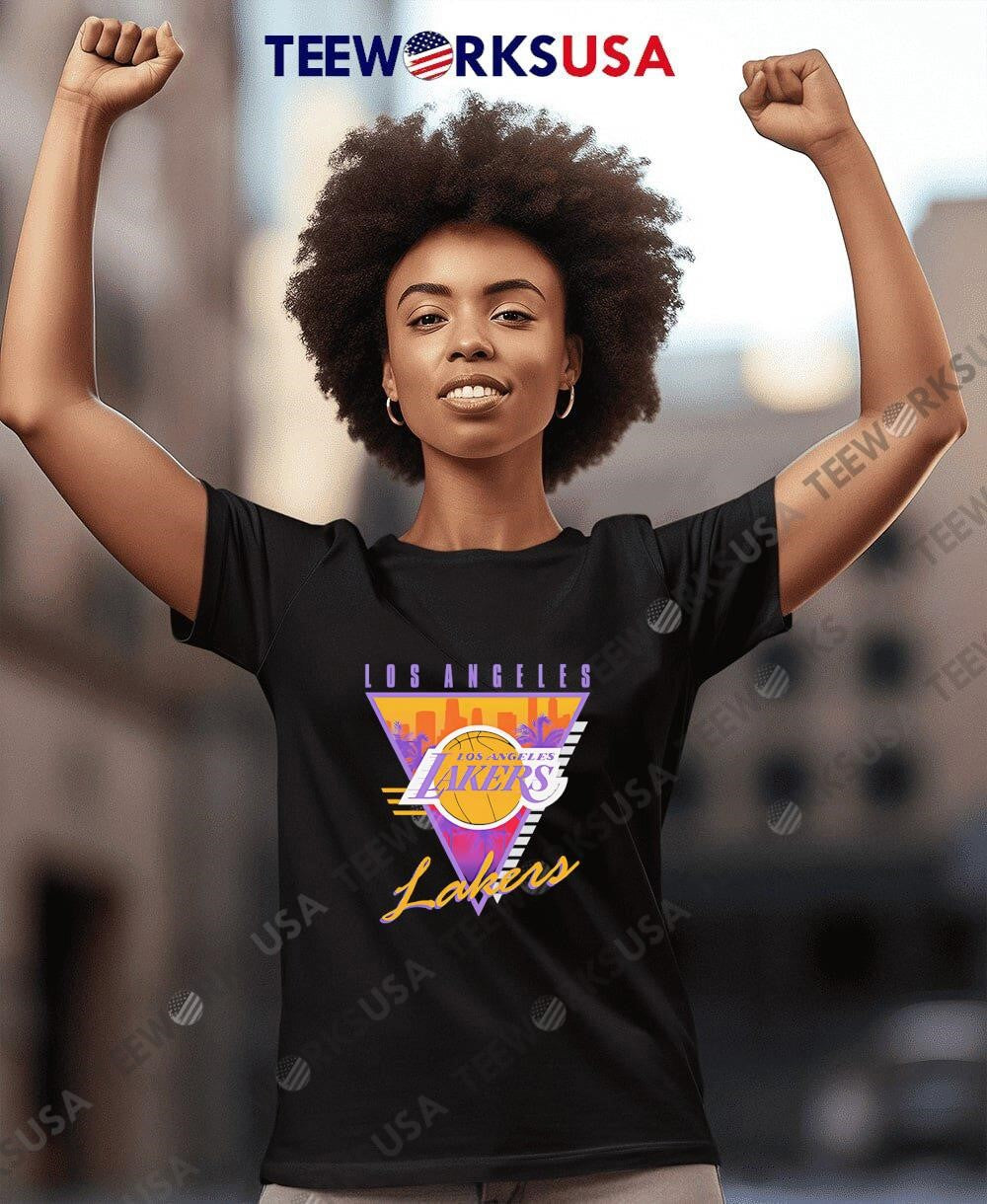 Los Angeles Lakers Basketball sunset triangle retro - Adult & Kids T-Shirts, Sweatshirts & Hoodies apparel design preview 7