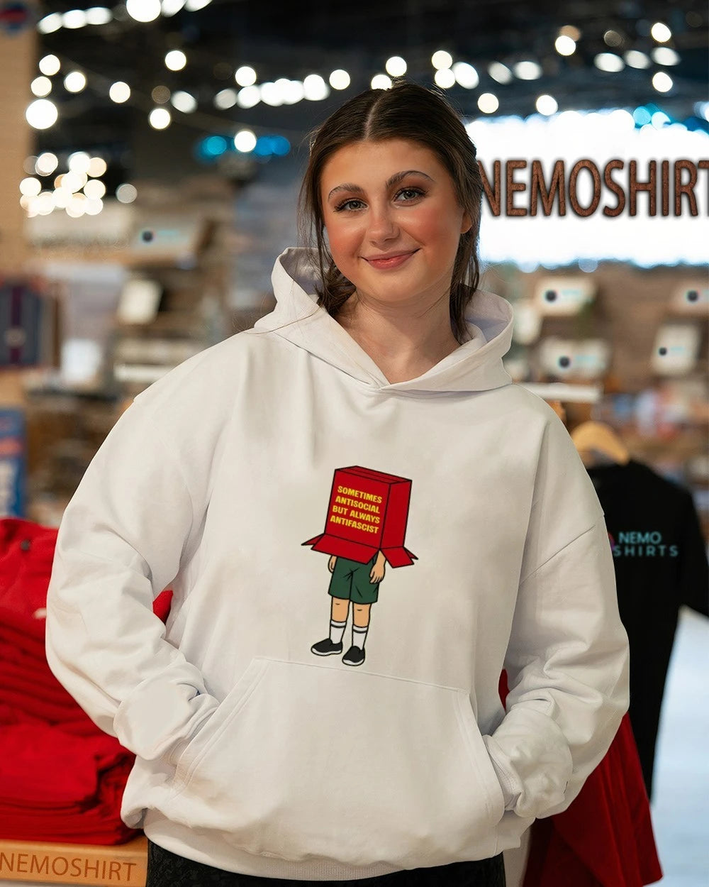 Sometimes Antisocial but Always Antifascist Box Head - Adult & Kids T-Shirts, Sweatshirts & Hoodies apparel design preview 4