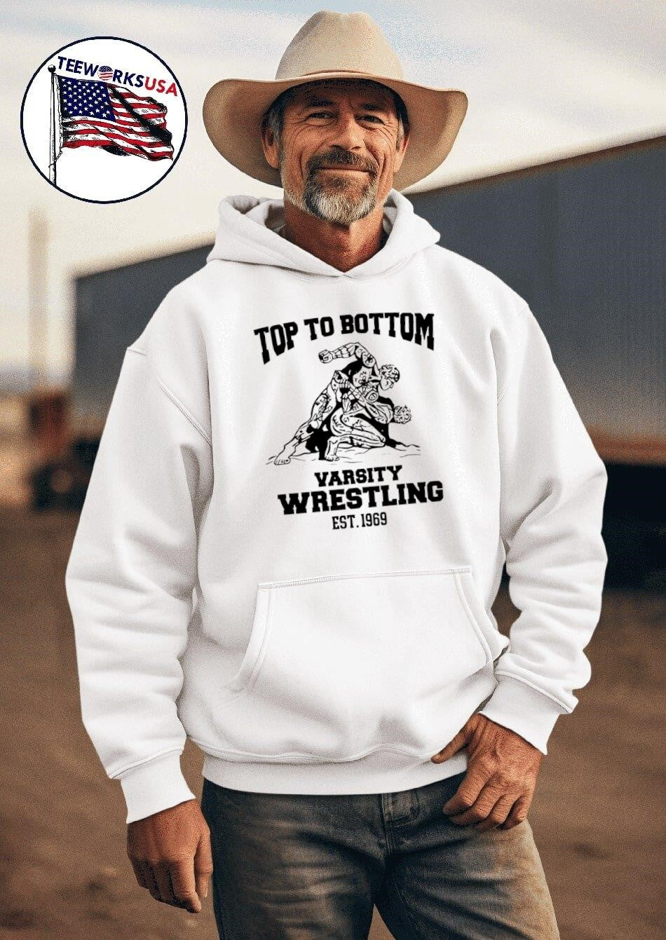 Top to bottom varsity wrestling est 1969 - Adult & Kids T-Shirts, Sweatshirts & Hoodies apparel design preview 2