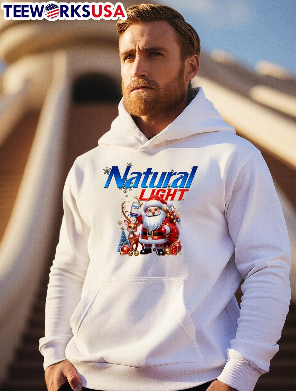 Natural Light beer Santa Claus cartoon christmas - Adult & Kids T-Shirts, Sweatshirts & Hoodies apparel design preview 2