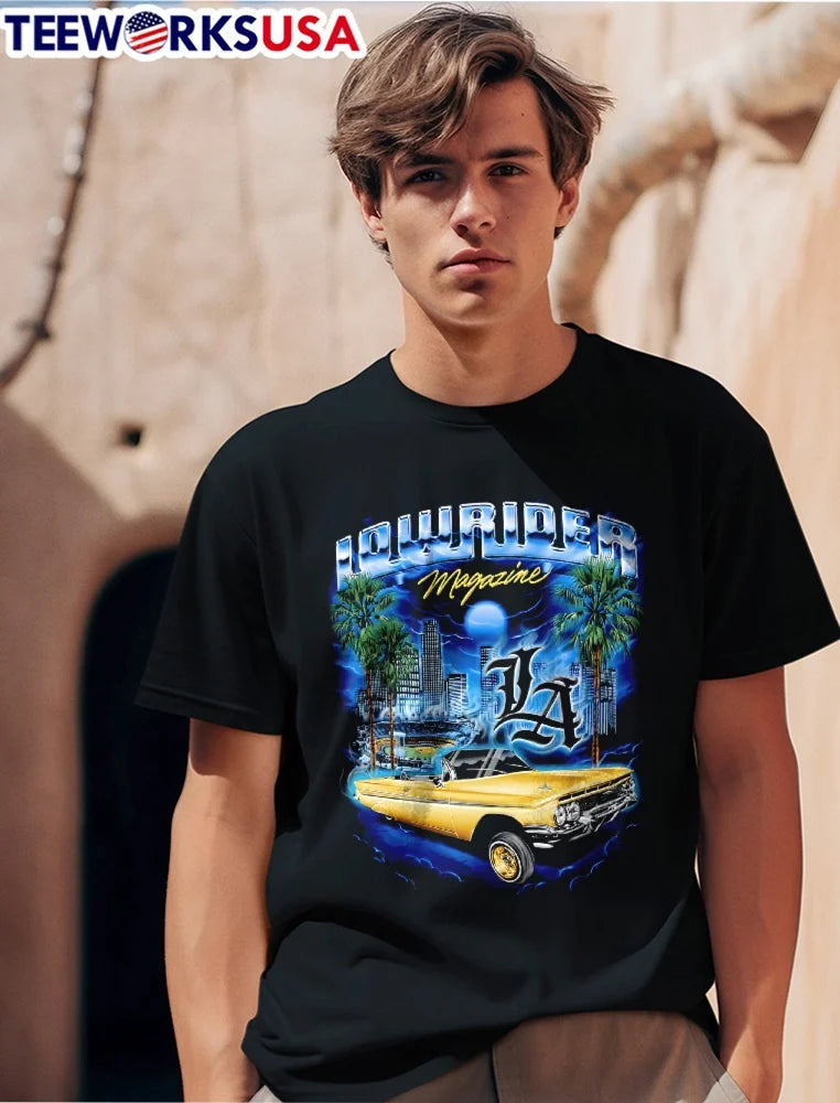 Lowrider Magazine LA Gold Impala Convertible Dodger - Adult & Kids T-Shirts, Sweatshirts & Hoodies apparel design preview 1