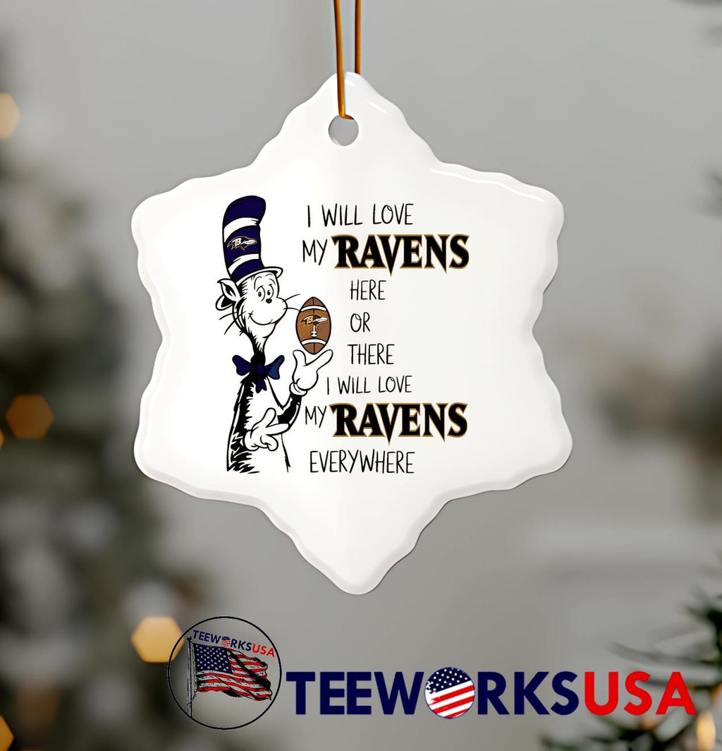 The Cat in Hat I Will Love My Ravens Here Or There - Adult & Kids T-Shirts, Sweatshirts & Hoodies apparel design preview 7