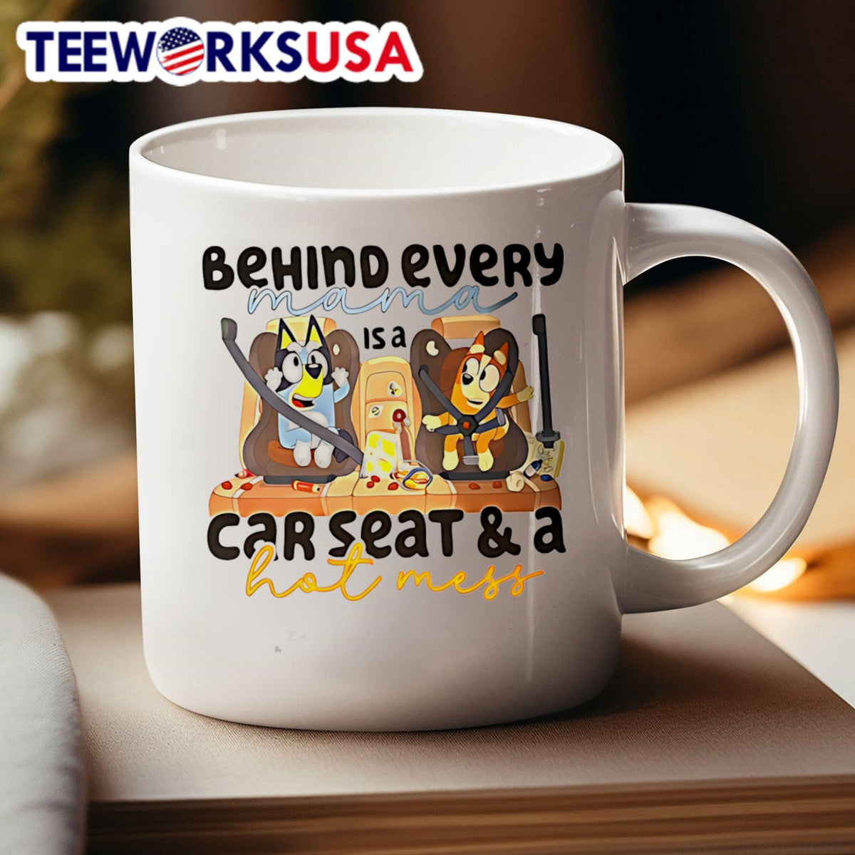 Bluey behind every mama is a car seat and hot mess - Adult & Kids T-Shirts, Sweatshirts & Hoodies apparel design preview 4