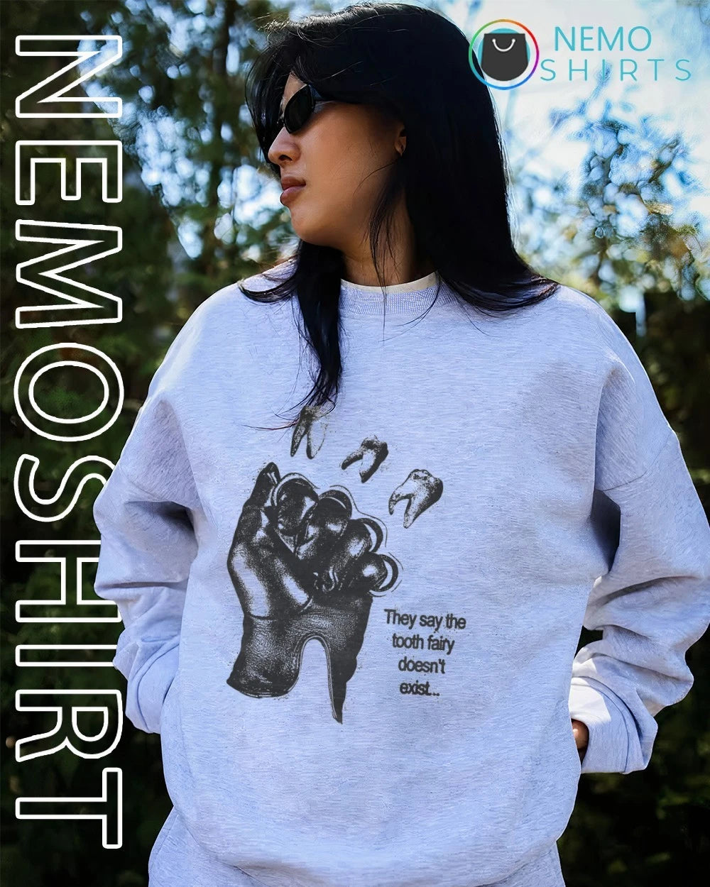 They Say the Tooth Fairy Doesn't Exist Brass Knuckles - Adult & Kids T-Shirts, Sweatshirts & Hoodies apparel design preview 4