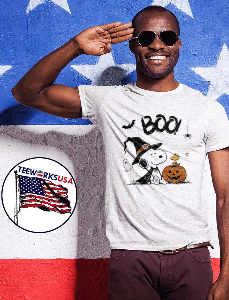 Peanuts BOO Snoopy witch hat Woodstock pumpkin - Adult & Kids T-Shirts, Sweatshirts & Hoodies apparel design preview 1
