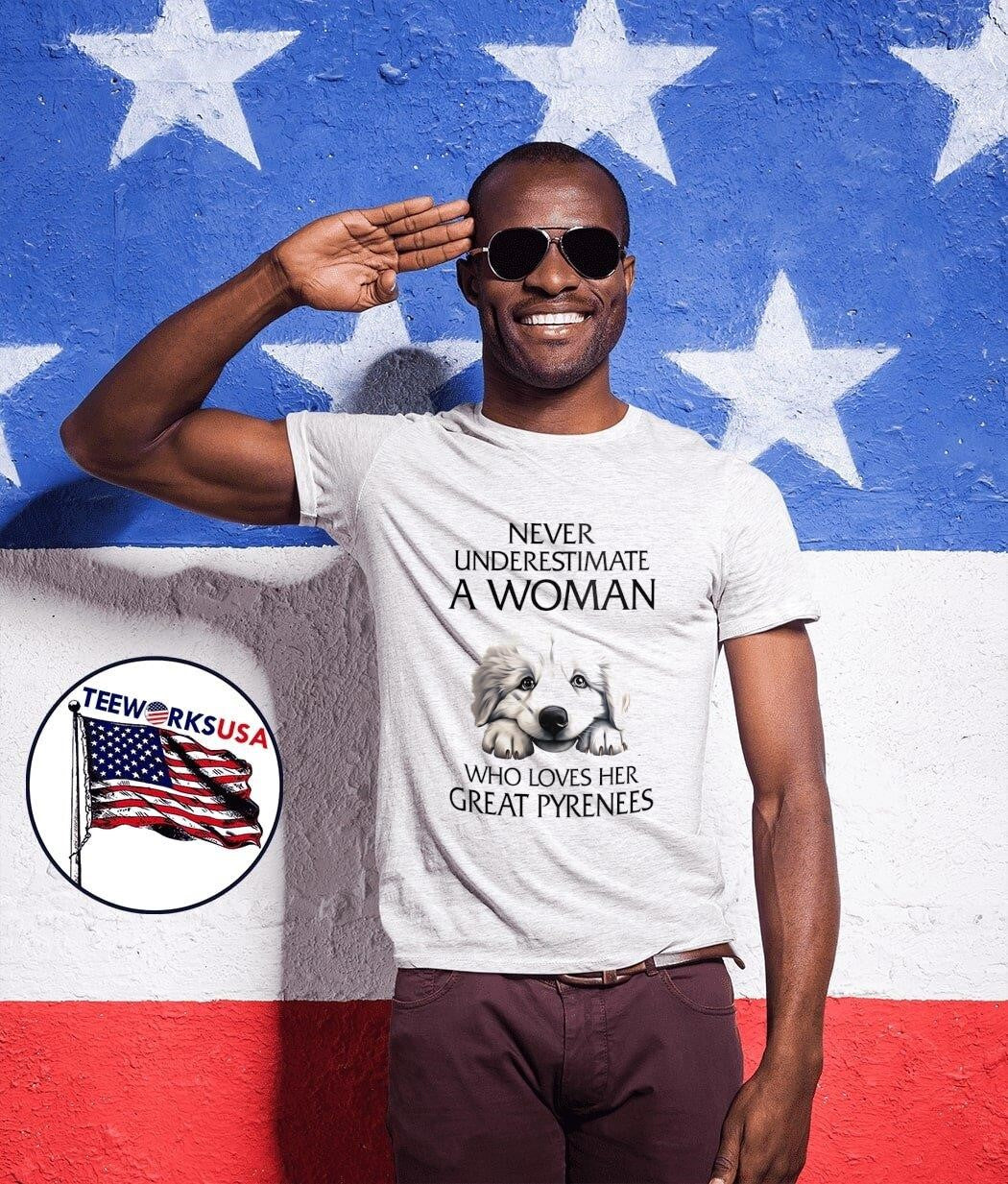 Dog never underestimate a woman who loves her great - Adult & Kids T-Shirts, Sweatshirts & Hoodies apparel design preview 1