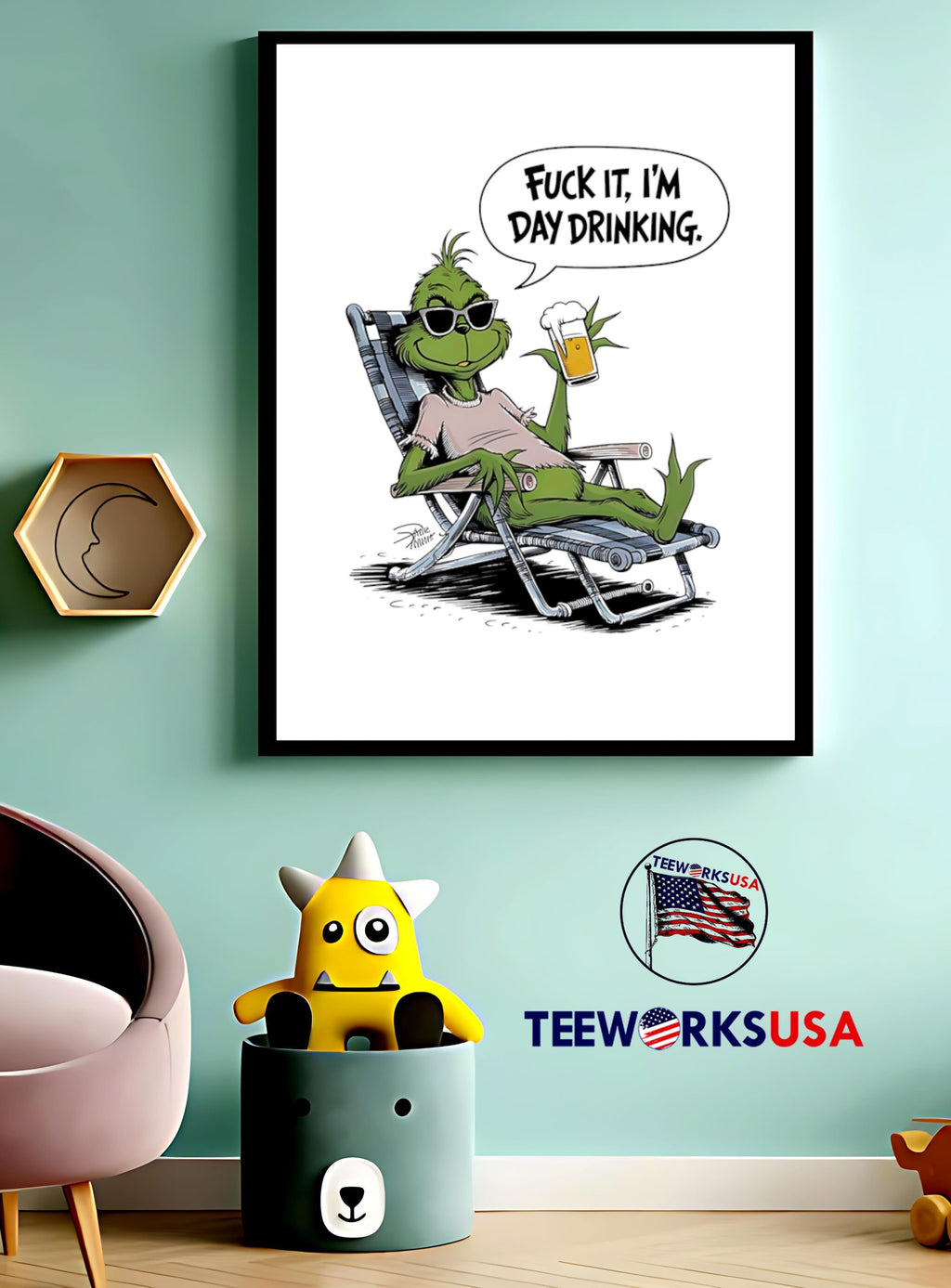 Grinch fck it I'm day drinking Christmas - Adult & Kids T-Shirts, Sweatshirts & Hoodies apparel design preview 4