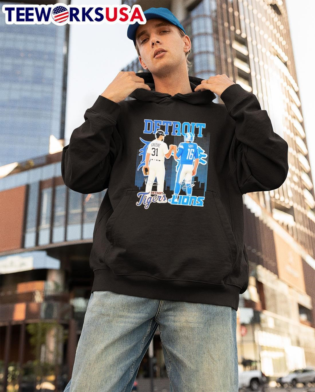 Riley greene and jared goff detroit tigers x lions - Adult & Kids T-Shirts, Sweatshirts & Hoodies apparel design preview 3