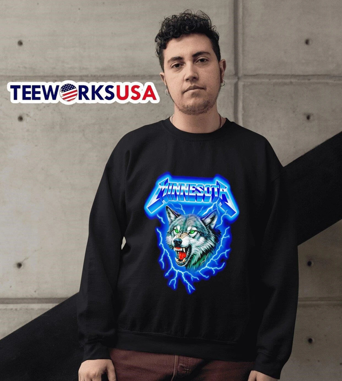 Minnesota Wolf With Lightning - Adult & Kids T-Shirts, Sweatshirts & Hoodies apparel design preview 6