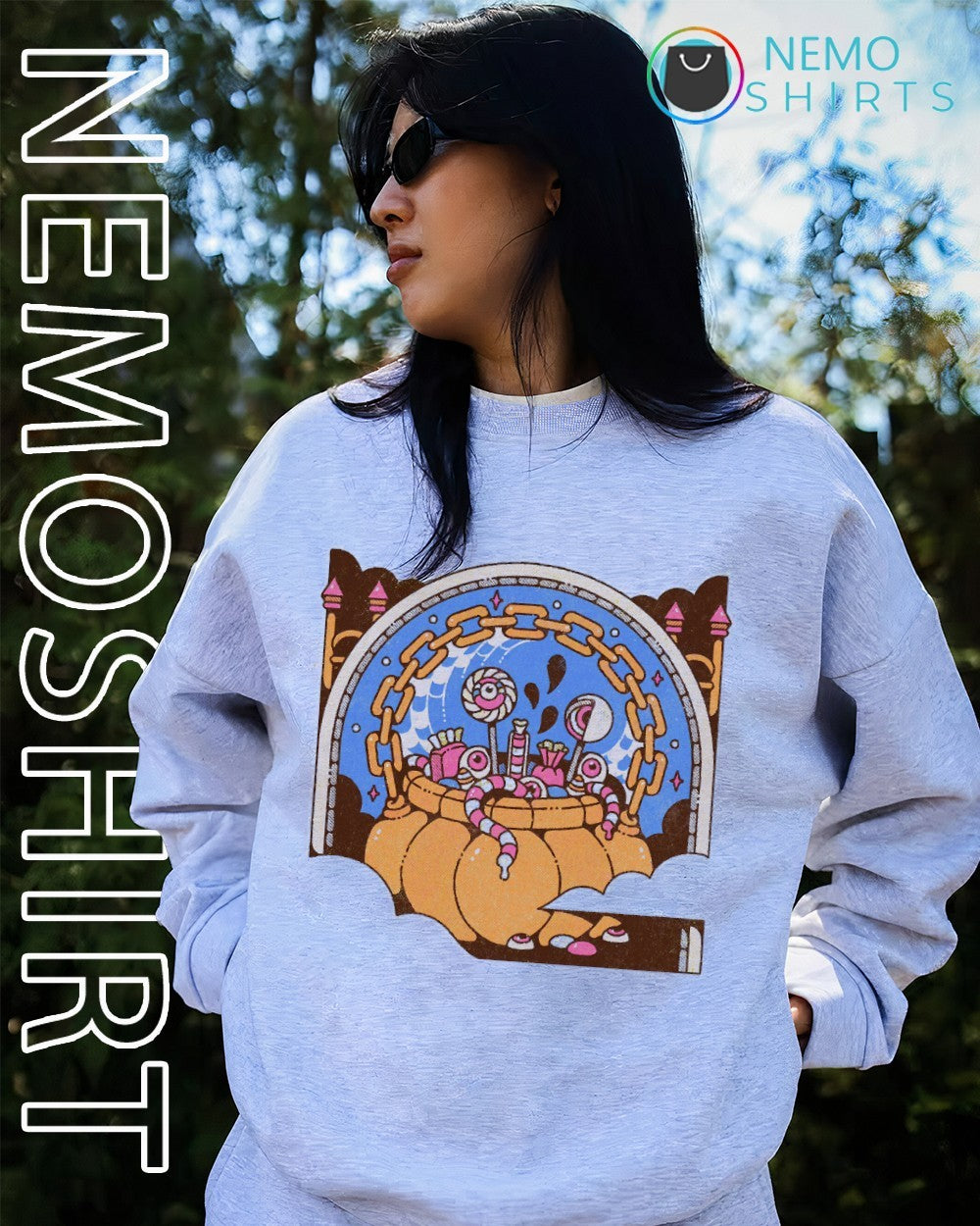 Trick or treat Halloween pumpkin cartoon vintage - Adult & Kids T-Shirts, Sweatshirts & Hoodies apparel design preview 4