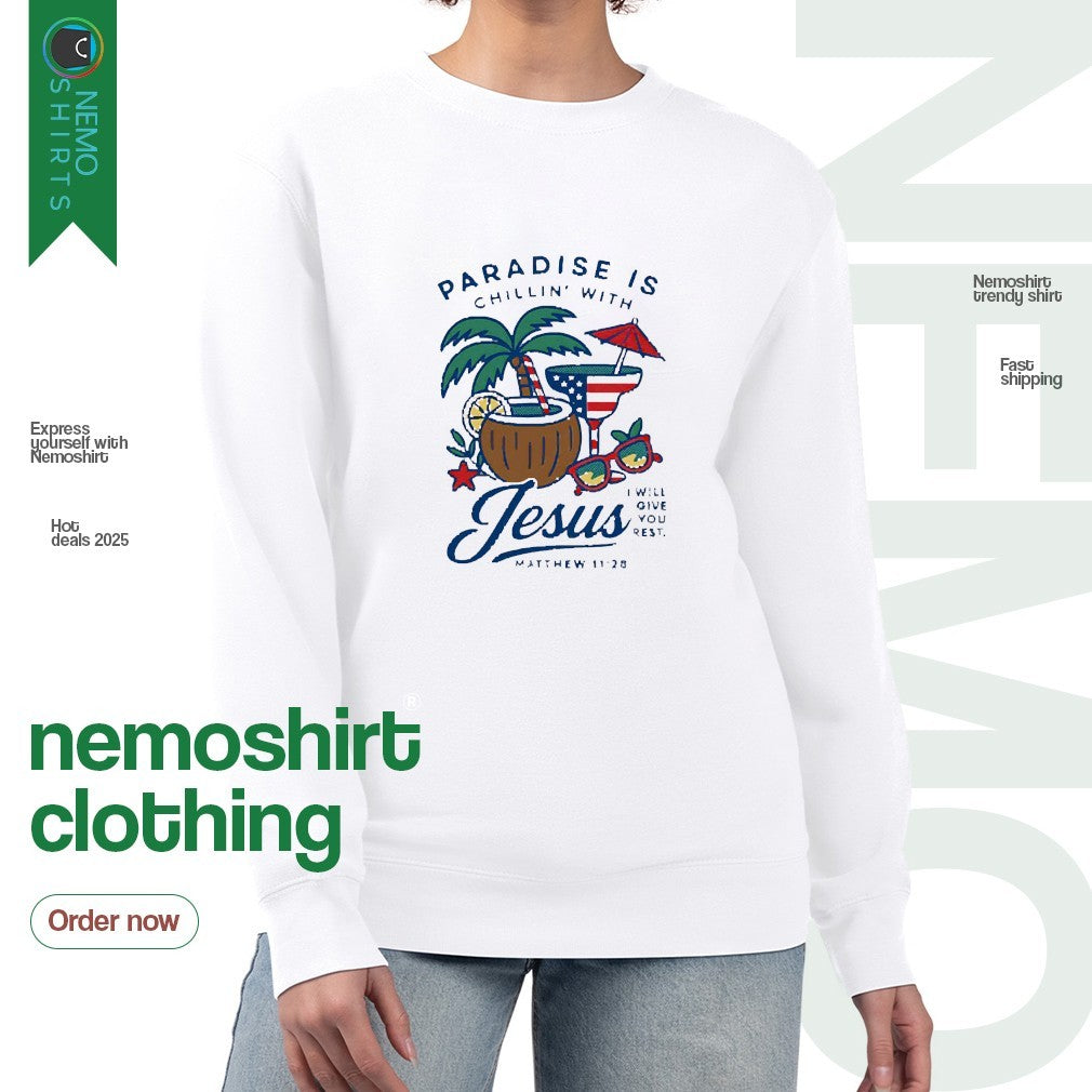 Paradise is chillin' with Jesus I will give you rest - Adult & Kids T-Shirts, Sweatshirts & Hoodies apparel design preview 4
