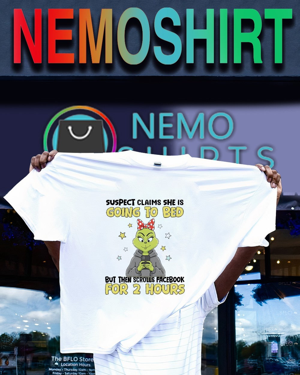 Suspect claims she is going to bed but then scrolls - Adult & Kids T-Shirts, Sweatshirts & Hoodies apparel design preview 1