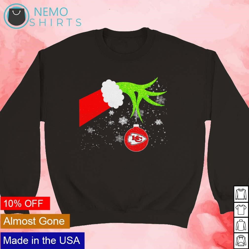 Grinch hand with ornament Kansas City Chiefs - Adult & Kids T-Shirts, Sweatshirts & Hoodies apparel design preview 5
