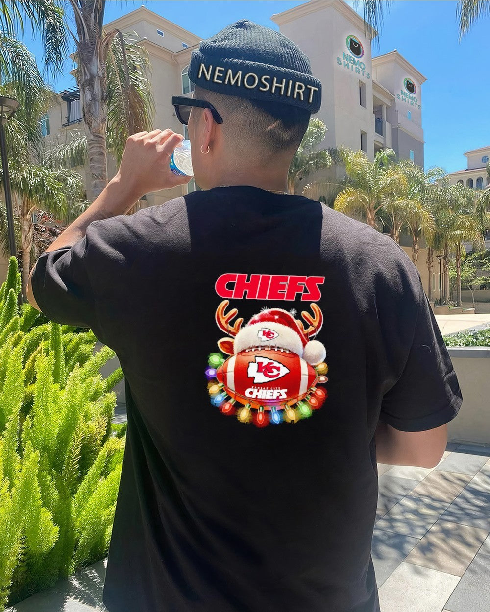 Kansas City Chiefs football with santa deer hat - Adult & Kids T-Shirts, Sweatshirts & Hoodies apparel design preview 4