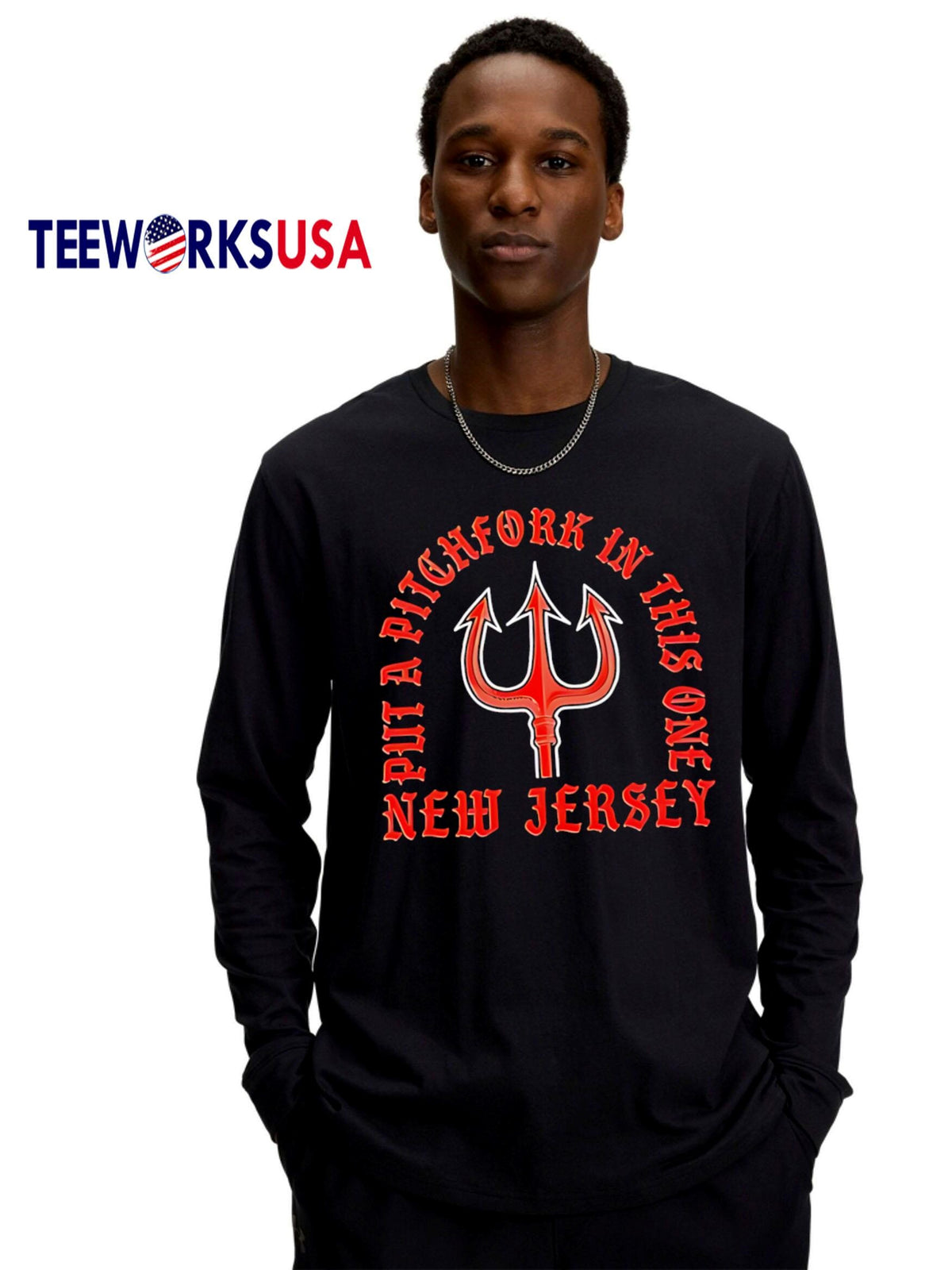 Put a pitchfork in this one new jersey logo - Adult & Kids T-Shirts, Sweatshirts & Hoodies apparel design preview 4