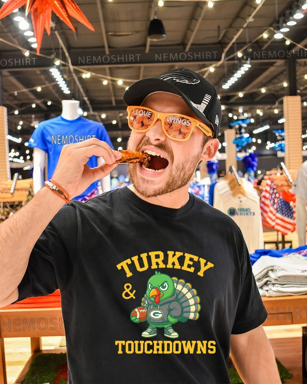 Turkey and touchdowns Green Bay Packers football - Adult & Kids T-Shirts, Sweatshirts & Hoodies apparel design preview 1