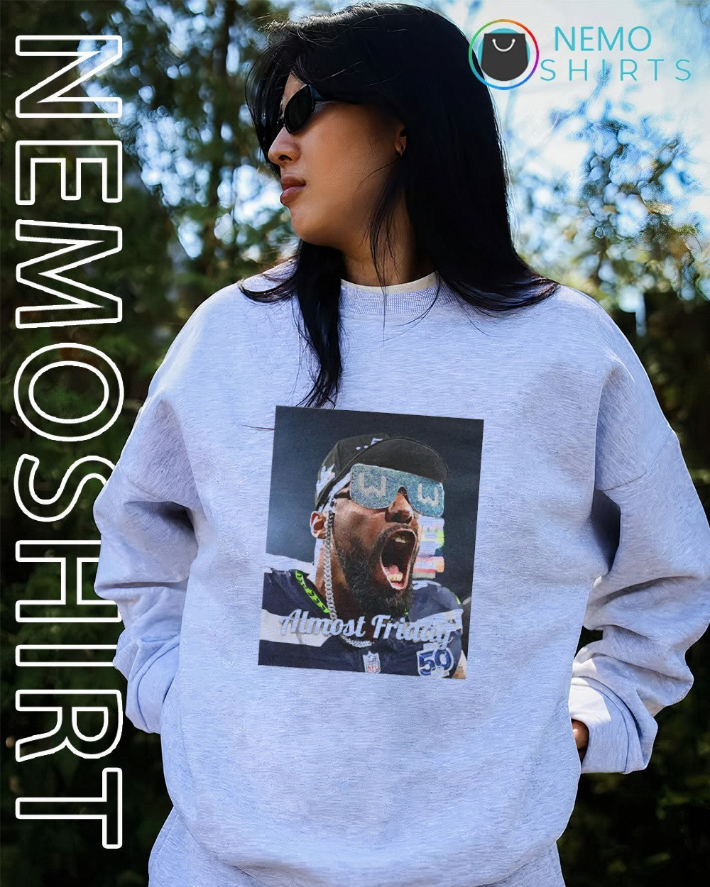 Almost Friday W glasses Seattle Seahawks - Adult & Kids T-Shirts, Sweatshirts & Hoodies apparel design preview 2