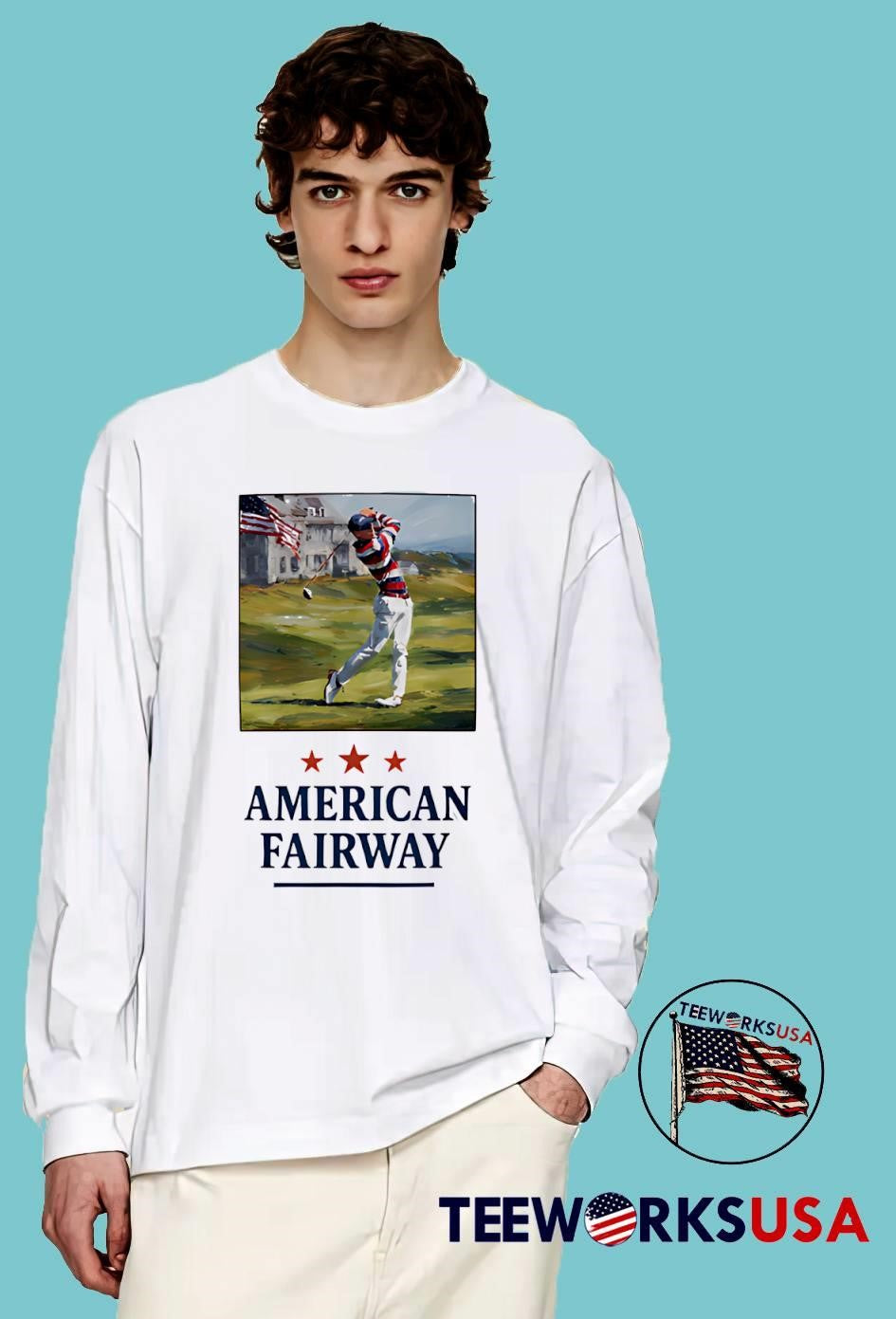 American Fairway man playing golf - Adult & Kids T-Shirts, Sweatshirts & Hoodies apparel design preview 4