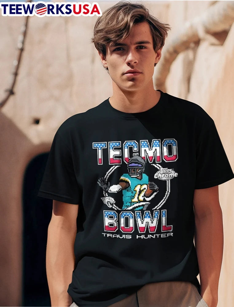 Tecmo Bowl x Topps Chrome Jaguars Travis Hunter - Adult & Kids T-Shirts, Sweatshirts & Hoodies apparel design preview 1