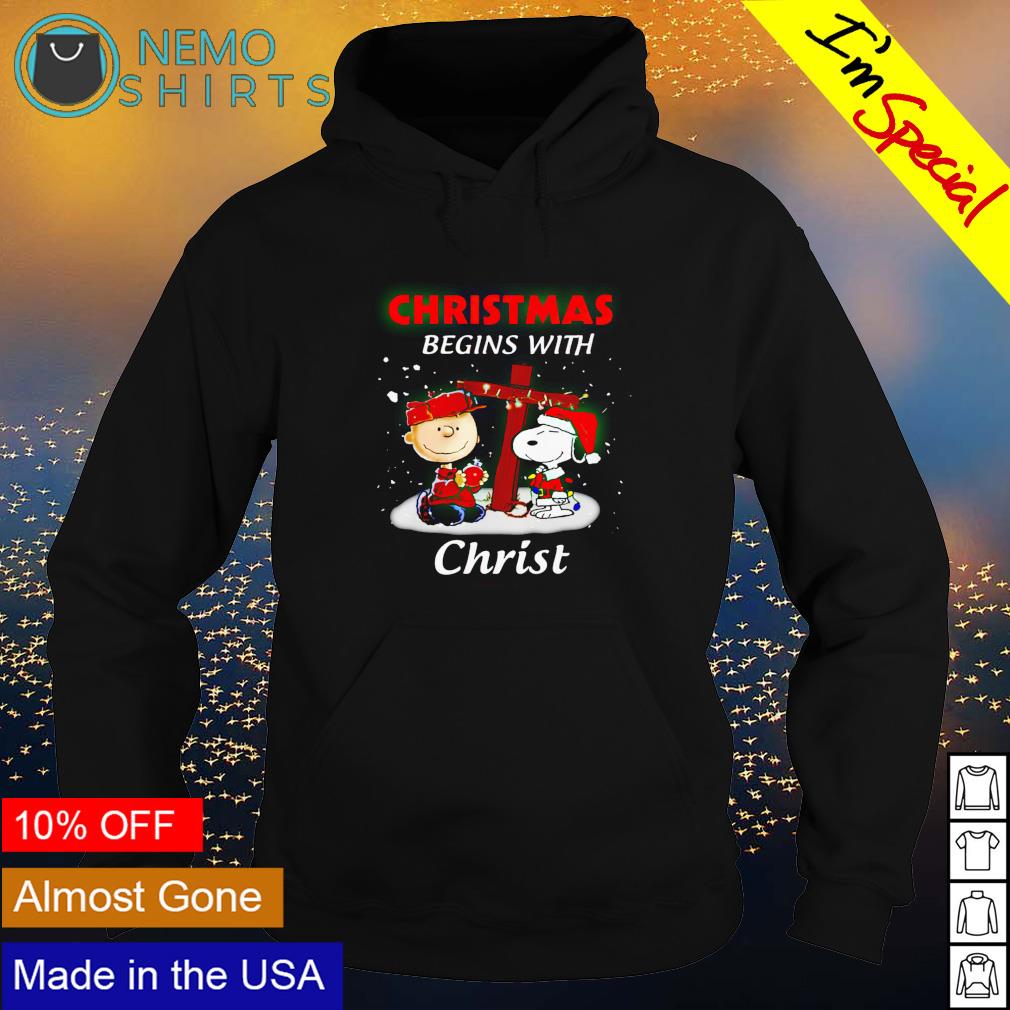 Snoopy and Charlie Brown Christmas begins with Christ - Adult & Kids T-Shirts, Sweatshirts & Hoodies apparel design preview 2