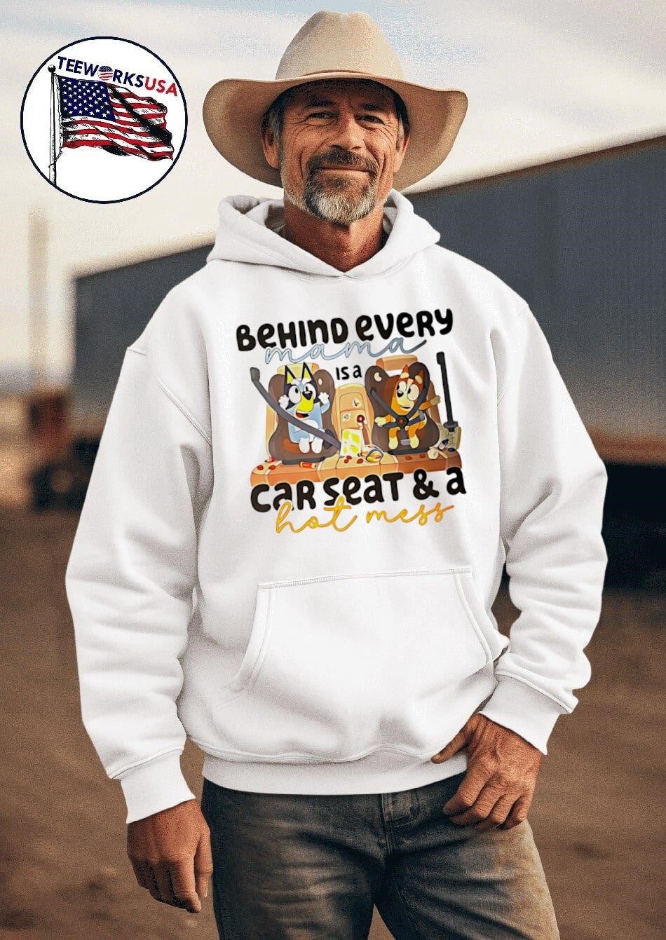 Bluey behind every mama is a car seat and hot mess - Adult & Kids T-Shirts, Sweatshirts & Hoodies apparel design preview 2