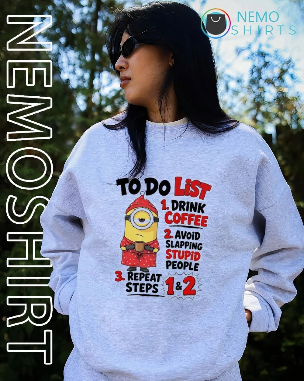 Minion To Do List Drink Coffee Avoid Slapping Stupid - Adult & Kids T-Shirts, Sweatshirts & Hoodies apparel design preview 4