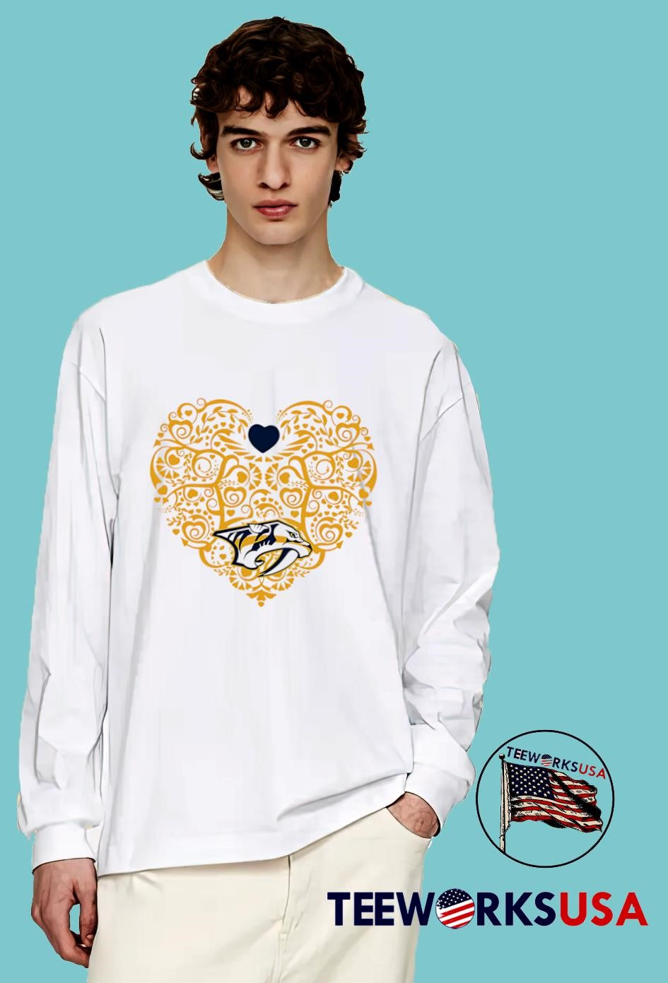 Nashville Predators Floral Pattern Heart logo - Adult & Kids T-Shirts, Sweatshirts & Hoodies apparel design preview 4
