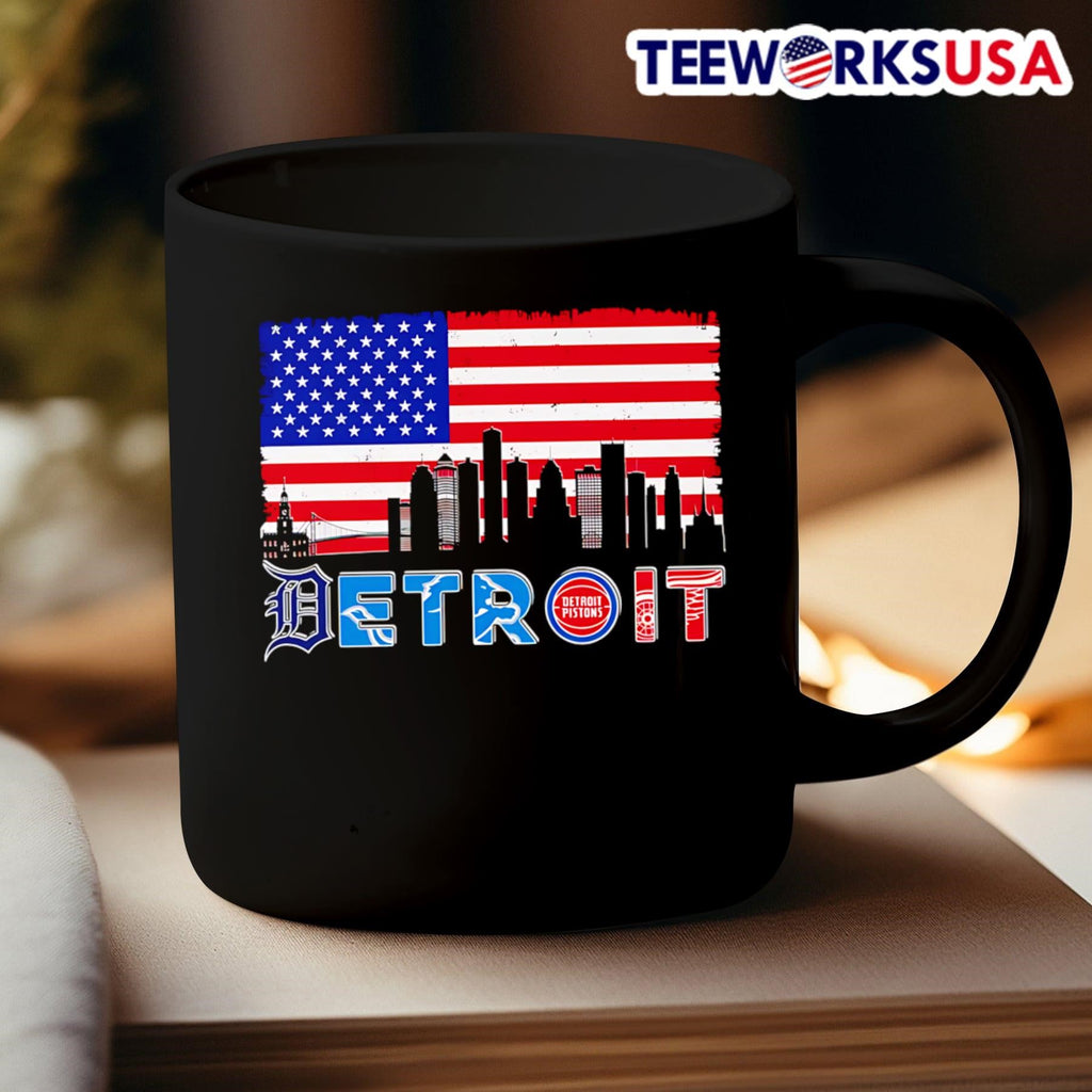 Detroit sports skyline American flag - Adult & Kids T-Shirts, Sweatshirts & Hoodies apparel design preview 3