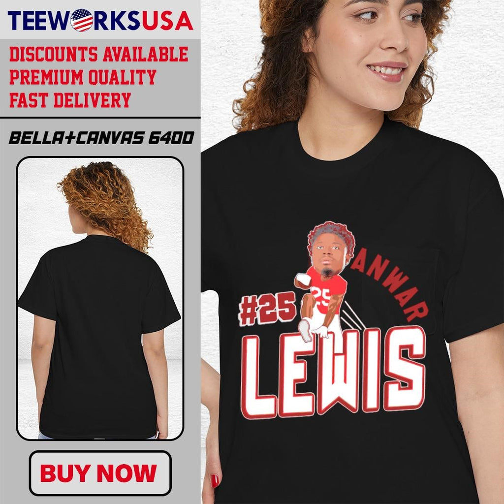 Jacksonville State Gamecocks Anwar Lewis 25 cartoon - Adult & Kids T-Shirts, Sweatshirts & Hoodies apparel design preview 4