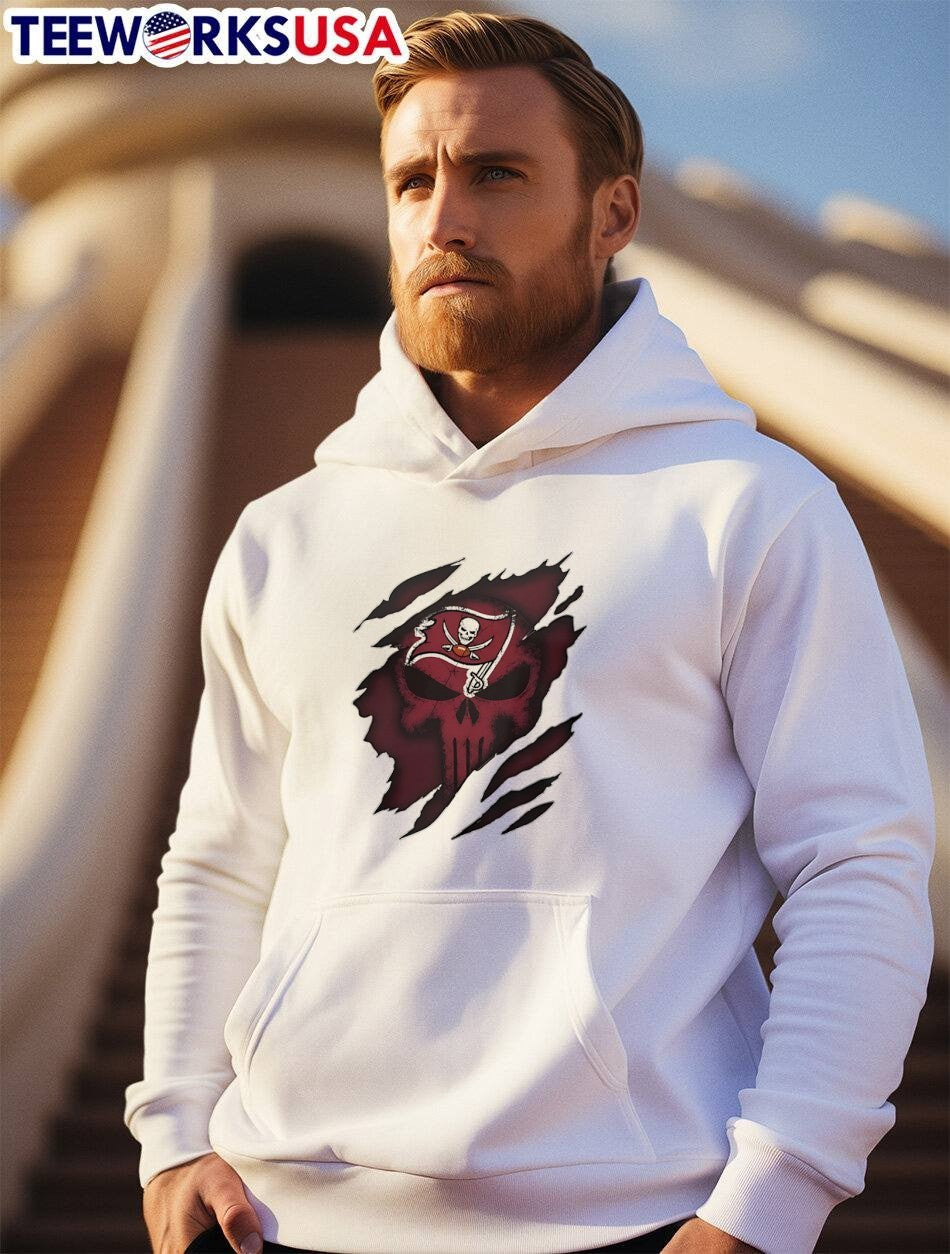 Tampa Bay Buccaneers Punisher Skull Ripped Effect - Adult & Kids T-Shirts, Sweatshirts & Hoodies apparel design preview 2