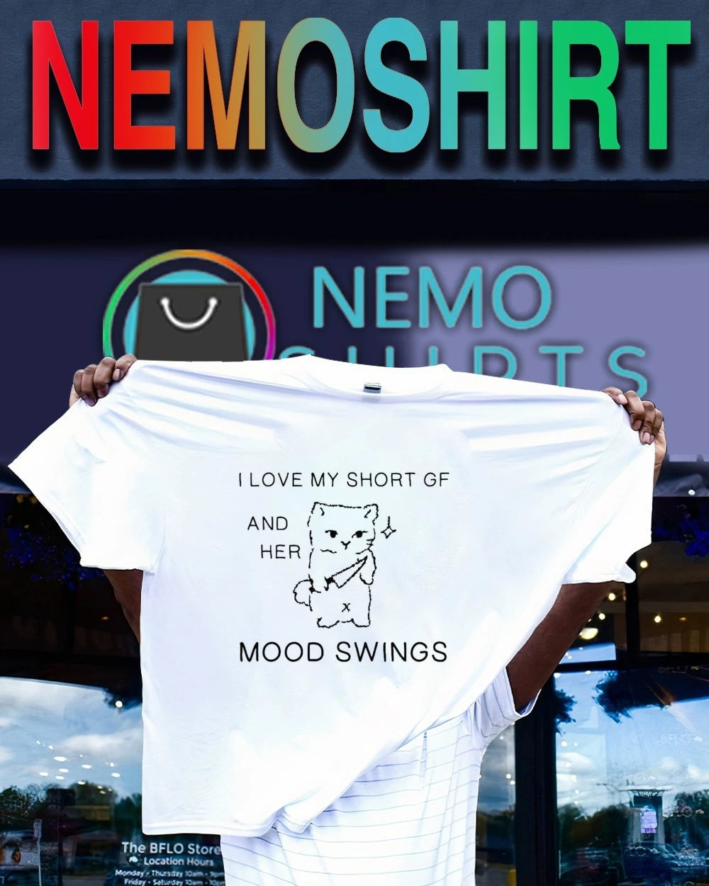 I Love My Short GF and Her Mood Swings Cat - Adult & Kids T-Shirts, Sweatshirts & Hoodies apparel design preview 1