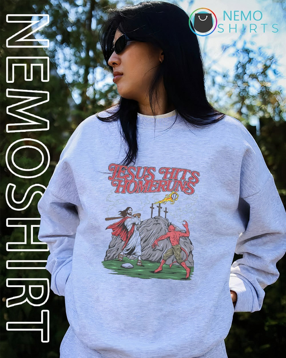 Unisex Jesus hits homeruns baseball devil Ships Free - Adult & Kids T-Shirts, Sweatshirts & Hoodies apparel design preview 2