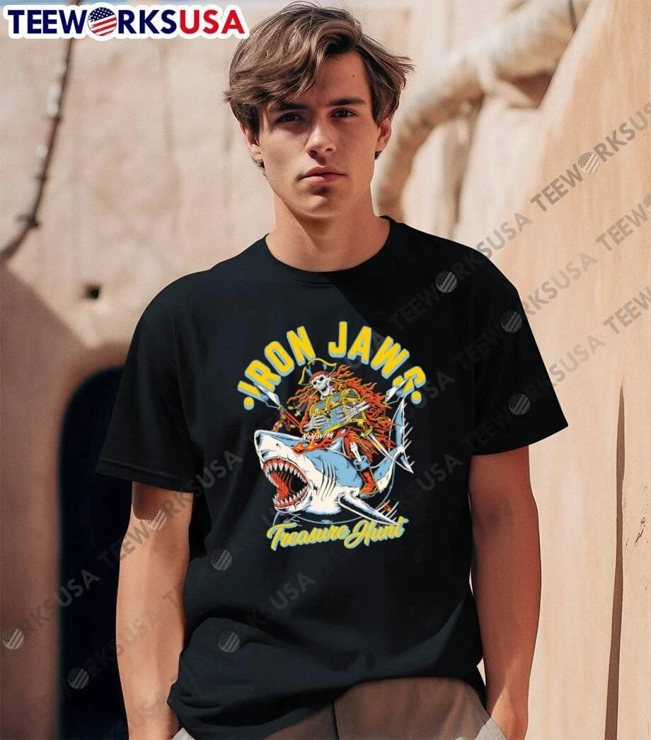 NoYouthh Skeleton Pirate Riding Shark Iron Jaws - Adult & Kids T-Shirts, Sweatshirts & Hoodies apparel design preview 1