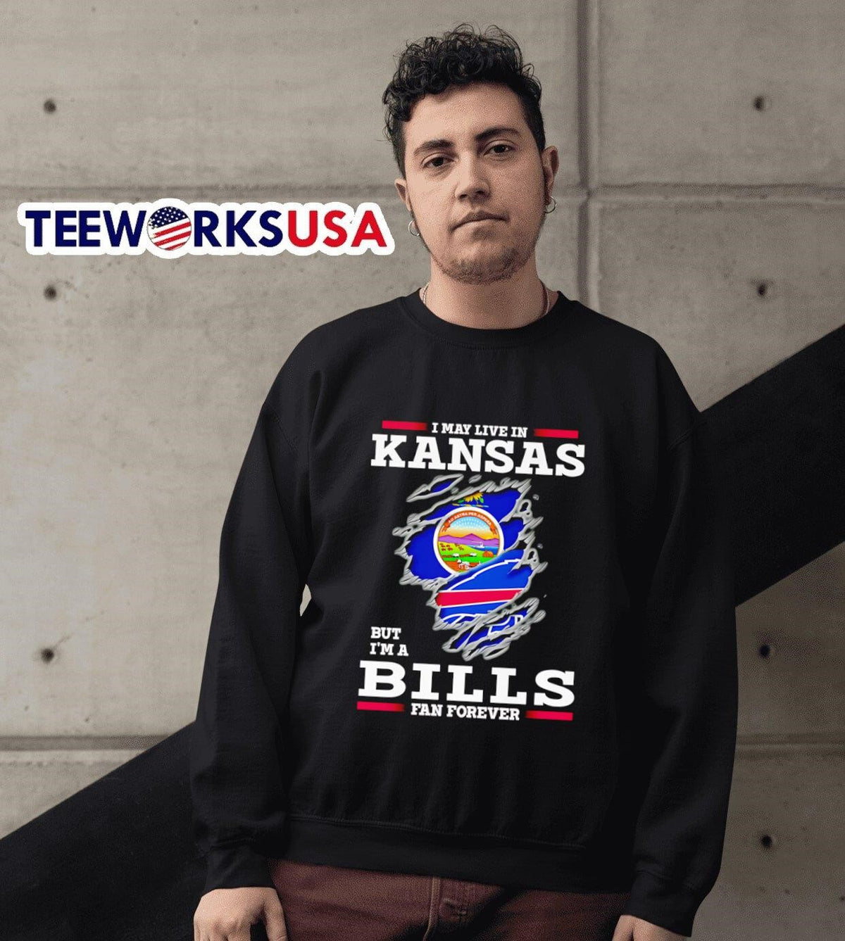 I may live in Kansas but I'm a Buffalo Bills fan - Adult & Kids T-Shirts, Sweatshirts & Hoodies apparel design preview 6