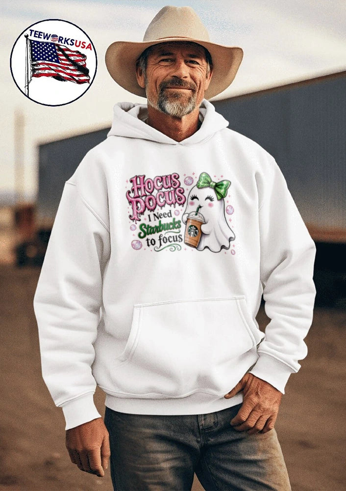 Hocus Pocus I Need Starbucks To Focus Ghost - Adult & Kids T-Shirts, Sweatshirts & Hoodies apparel design preview 3