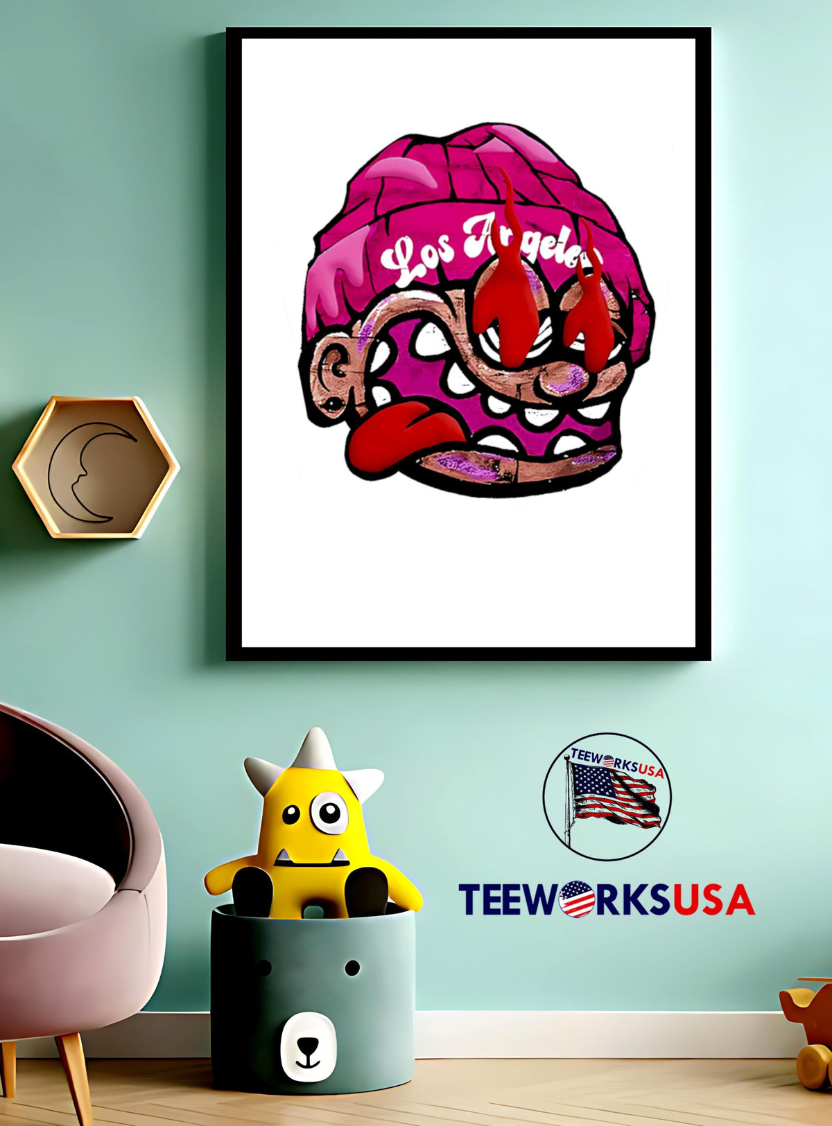 Quirky Cartoon Big Face Los Angeles - Adult & Kids T-Shirts, Sweatshirts & Hoodies apparel design preview 3