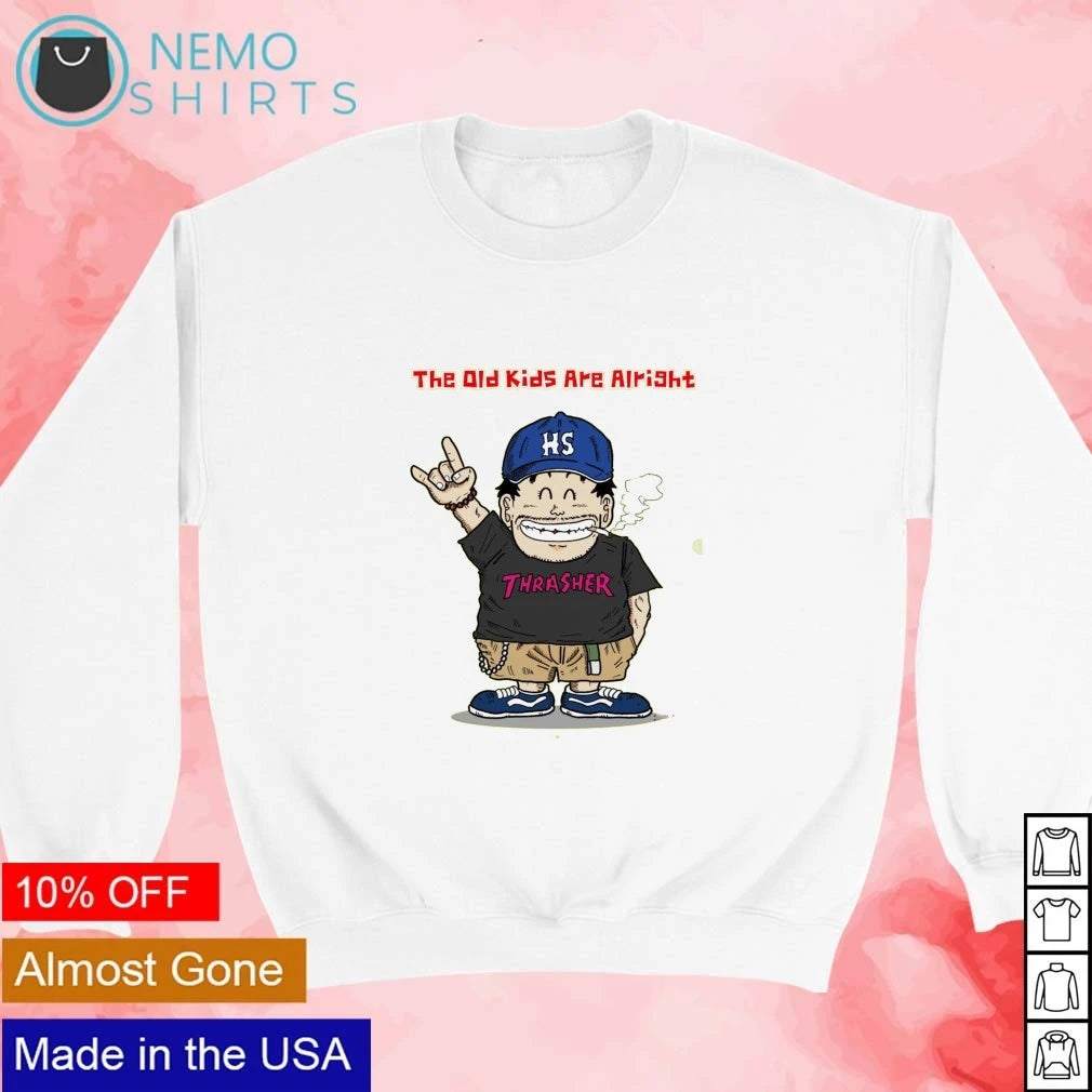 The Old Kids Are Alright Thrasher HS Character - Adult & Kids T-Shirts, Sweatshirts & Hoodies apparel design preview 3
