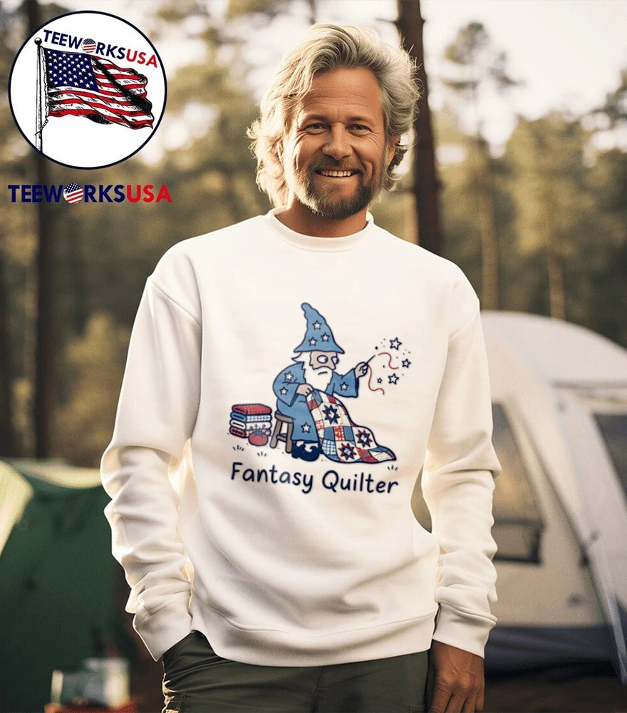 Fantasy Quilter wizard sewing quilt stars needle - Adult & Kids T-Shirts, Sweatshirts & Hoodies apparel design preview 5