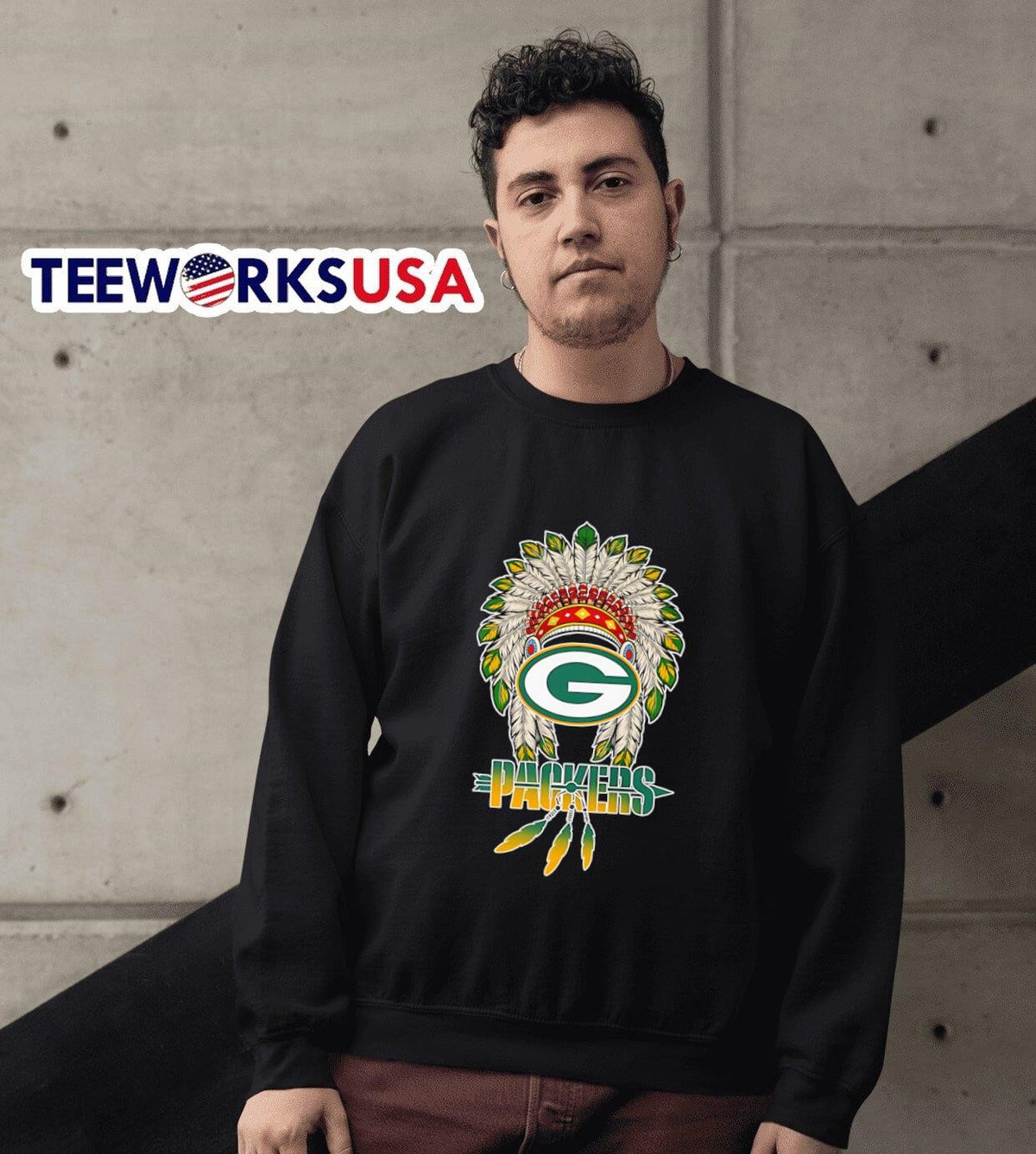 Native Chief headdress Green Bay Packers - Adult & Kids T-Shirts, Sweatshirts & Hoodies apparel design preview 6