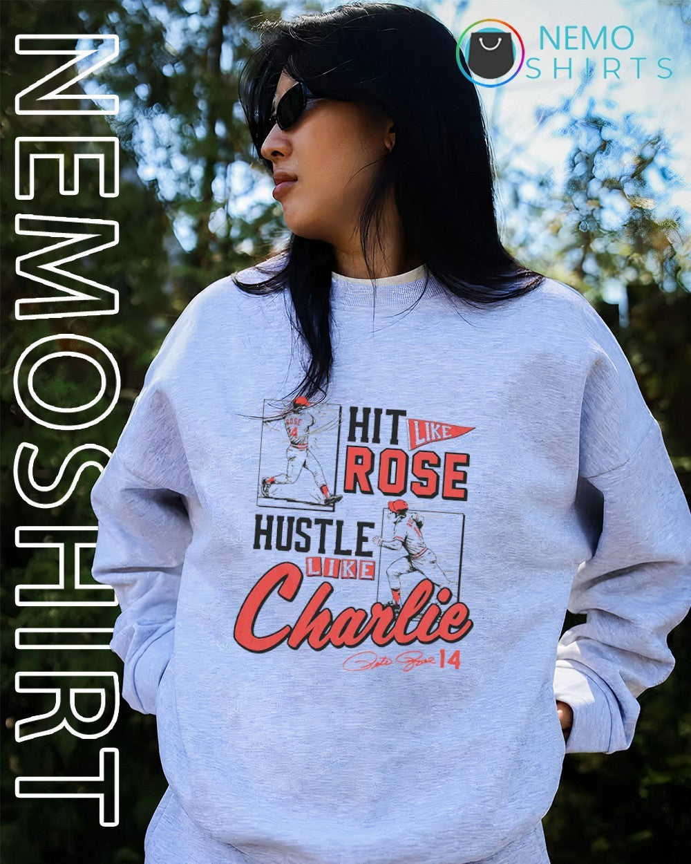 Hit like Rose hustle Charlie Cincinnati Reds - Adult & Kids T-Shirts, Sweatshirts & Hoodies apparel design preview 2