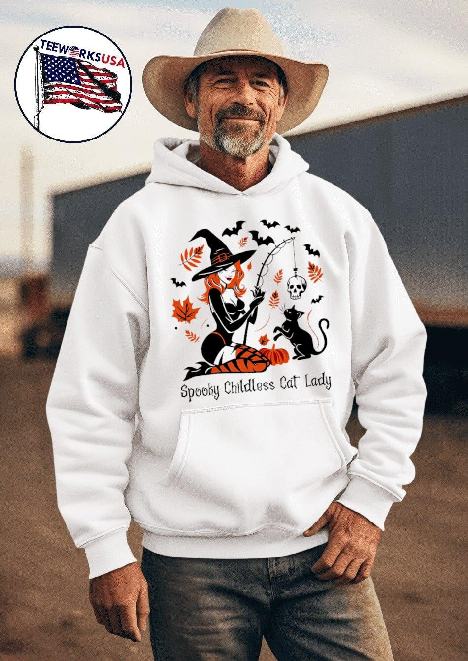 Spooky childless cat lady witch and black Halloween - Adult & Kids T-Shirts, Sweatshirts & Hoodies apparel design preview 2