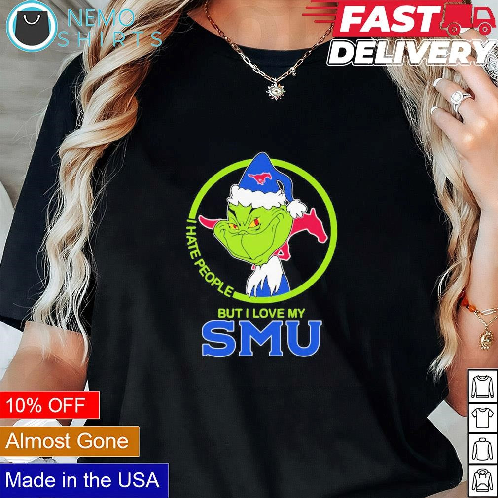 Santa Grinch I hate people but love my SMU - Adult & Kids T-Shirts, Sweatshirts & Hoodies apparel design preview 1