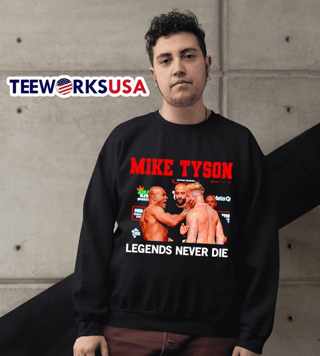 Mike Tyson slaps Jake Paul Legends never die - Adult & Kids T-Shirts, Sweatshirts & Hoodies apparel design preview 3