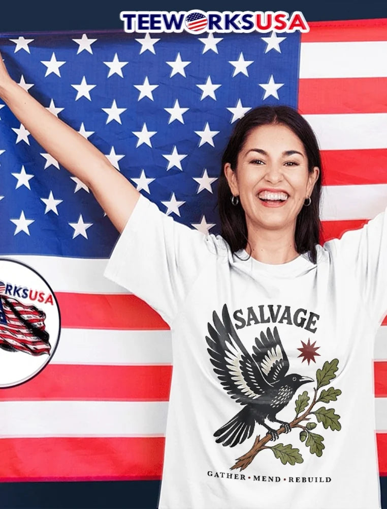 Salvage Gather Mend Rebuild Bird Perched Oak Branch - Adult & Kids T-Shirts, Sweatshirts & Hoodies apparel design preview 2