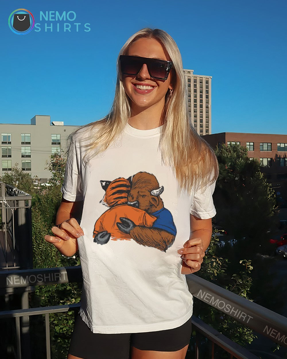 Buffalo Bills Cincinnati Bengals hug mascot - Adult & Kids T-Shirts, Sweatshirts & Hoodies apparel design preview 6