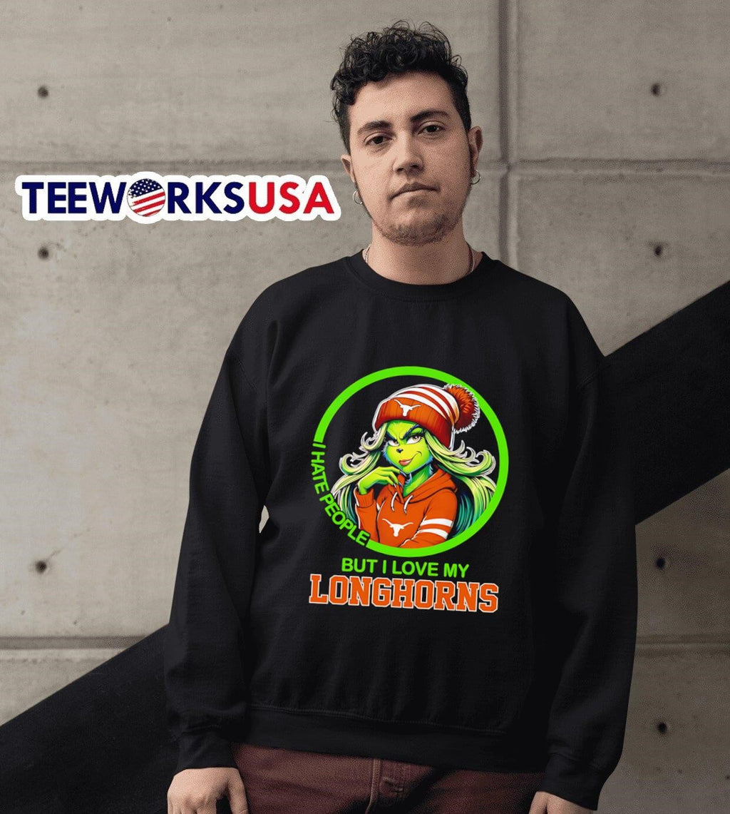 Lady Grinch I hate people but love my Texas Longhorns - Adult & Kids T-Shirts, Sweatshirts & Hoodies apparel design preview 3