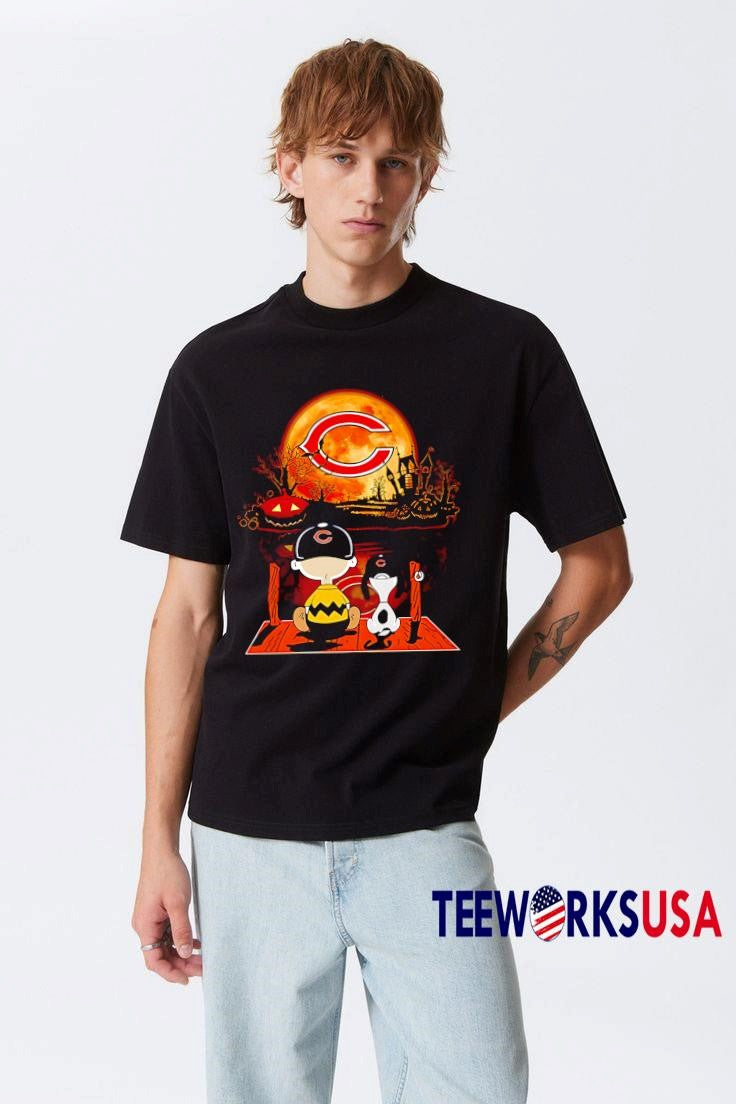 Charlie brown and Snoopy watching chicago bears - Adult & Kids T-Shirts, Sweatshirts & Hoodies apparel design preview 3